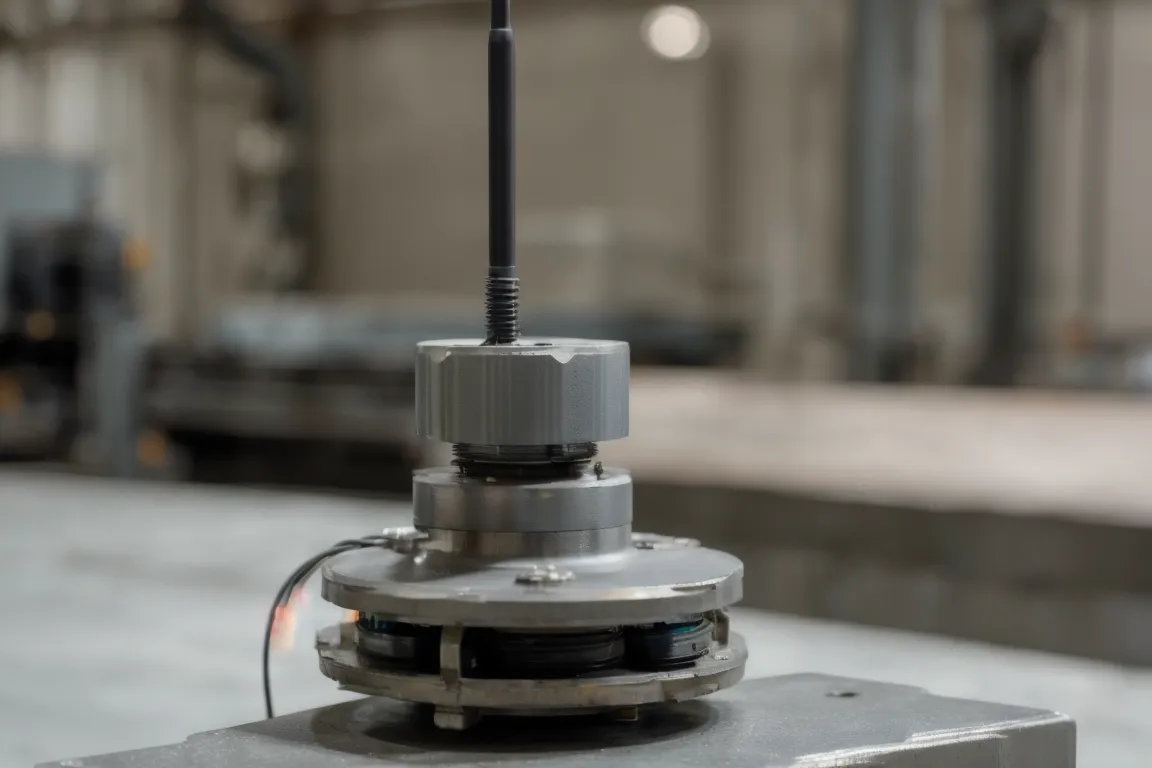 Compact wireless sensor mounted on an industrial machine frame